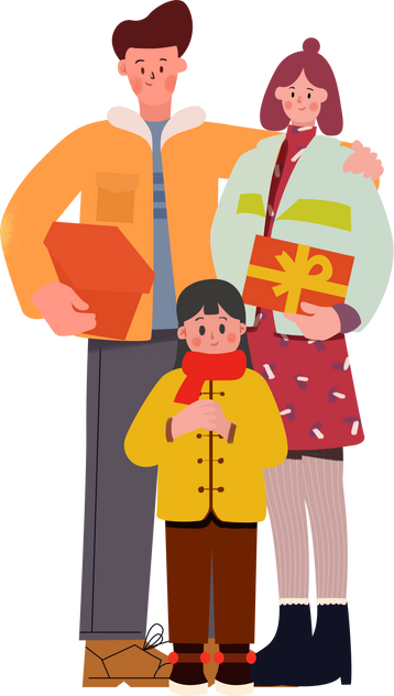 Family with Gifts Illustration